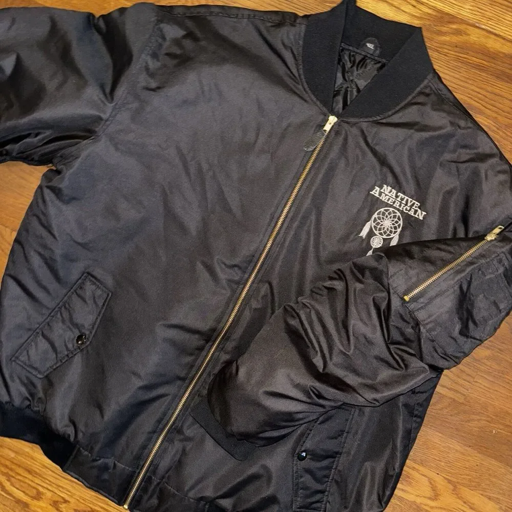 Native American Indian Varsity Bomber Jacket Men's‎ 4XL Black Dreamcatcher Biker